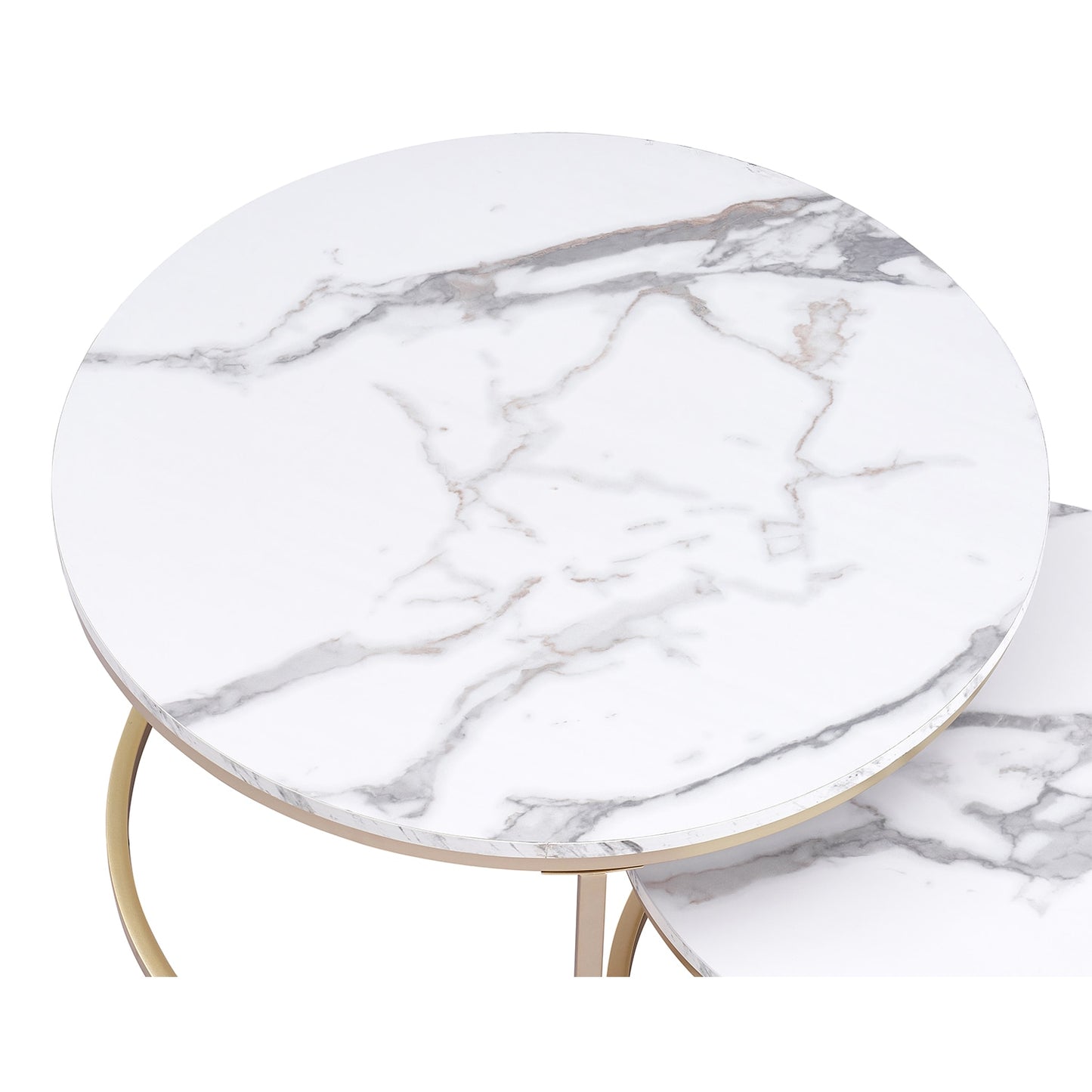 2 stuks Marmeren Textuur Salontafel - 2 in 1 Combinatie Meubels - Goud - Wit