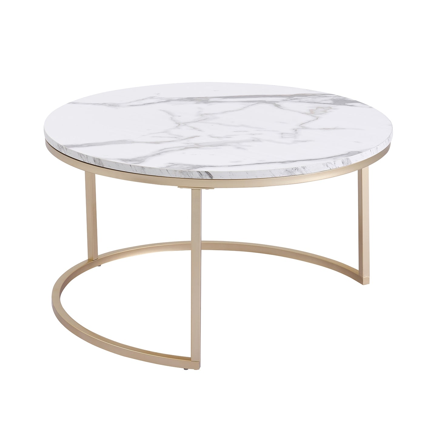 2 stuks Marmeren Textuur Salontafel - 2 in 1 Combinatie Meubels - Goud - Wit