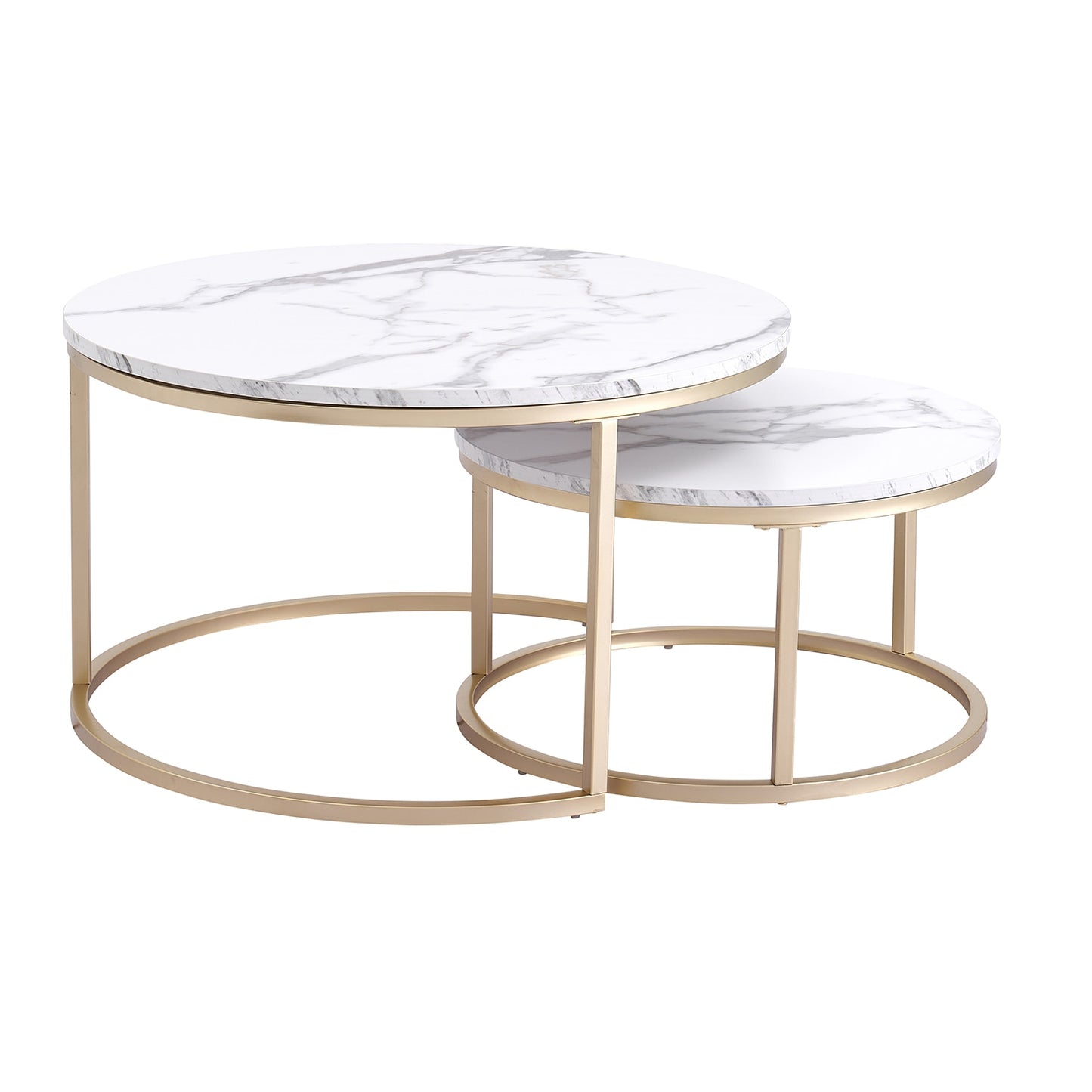 2 stuks Marmeren Textuur Salontafel - 2 in 1 Combinatie Meubels - Goud - Wit