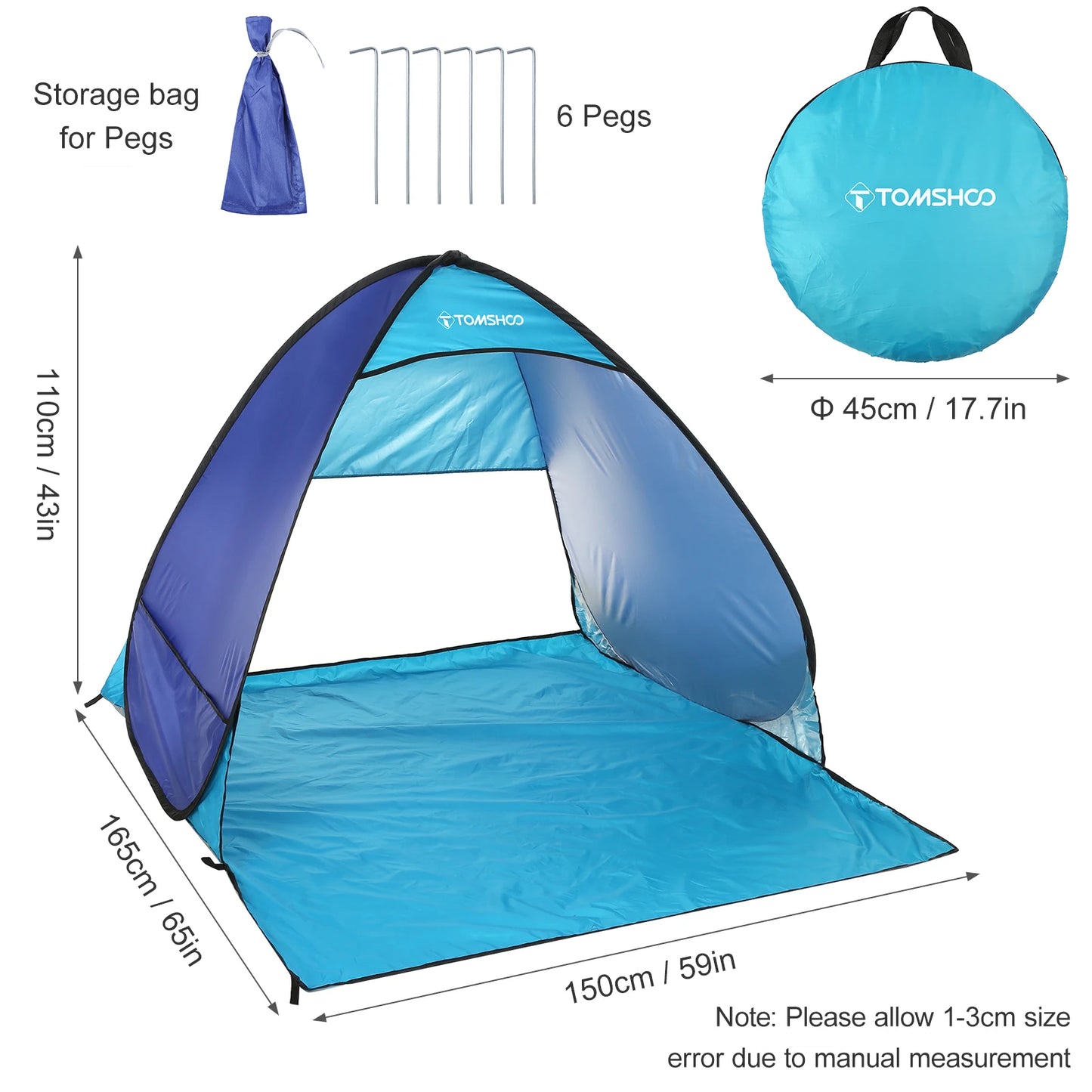 TOMSHOO Pop-up Tent – 3-4 Persoons - Lichtgewicht Camping
