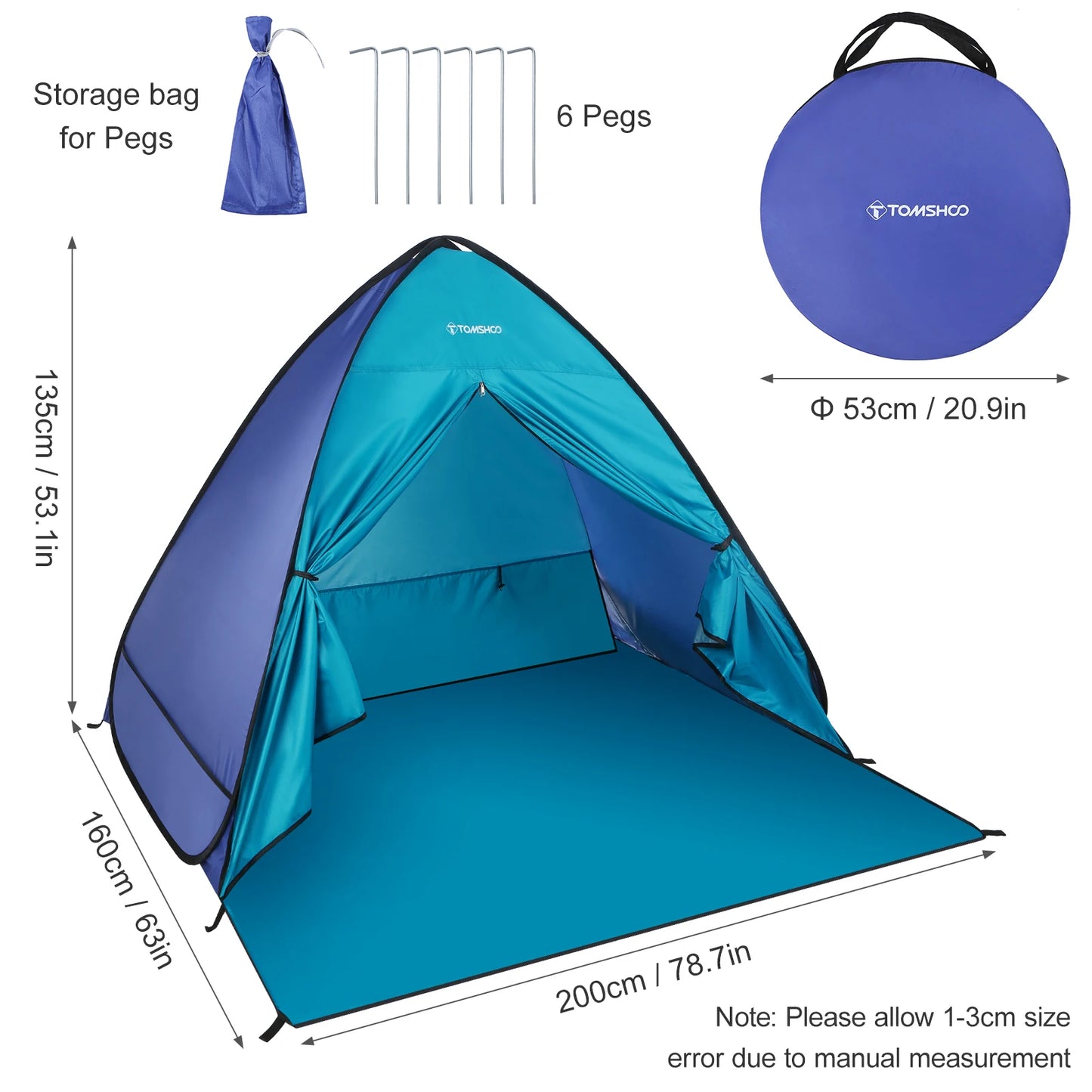 TOMSHOO Pop-up Tent – 3-4 Persoons - Lichtgewicht Camping