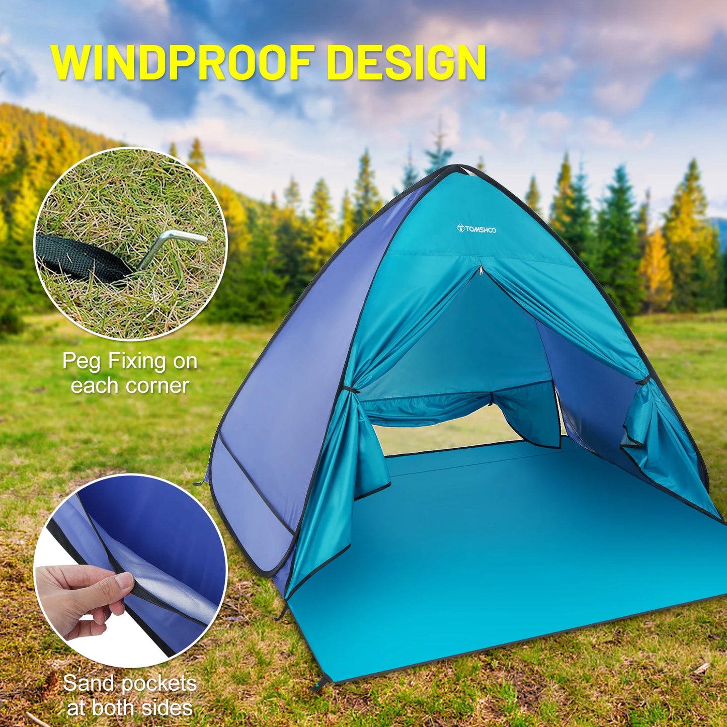 TOMSHOO Pop-up Tent – 3-4 Persoons - Lichtgewicht Camping