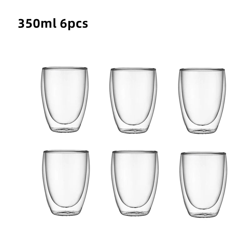 80/150/250/350/450ml Double-Wall Insulated Clear Glass Espresso Cups Perfect for Tea, Coffee, Latte, Cafe, Milk, Restaurant Use