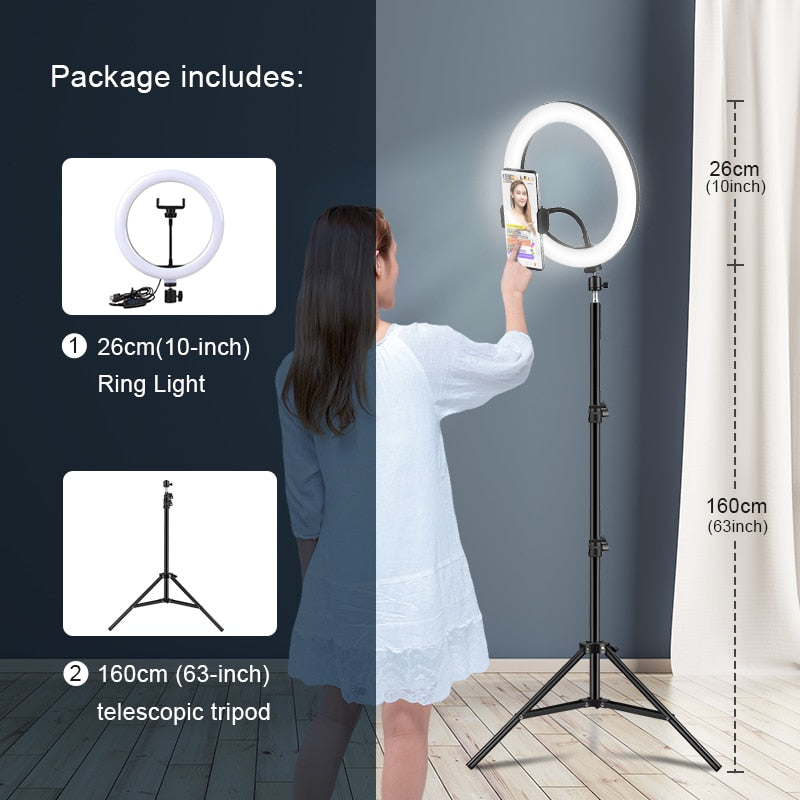 Selfie Ring -Led Randlamp - optionele mobiele houder Bevestiging Statief