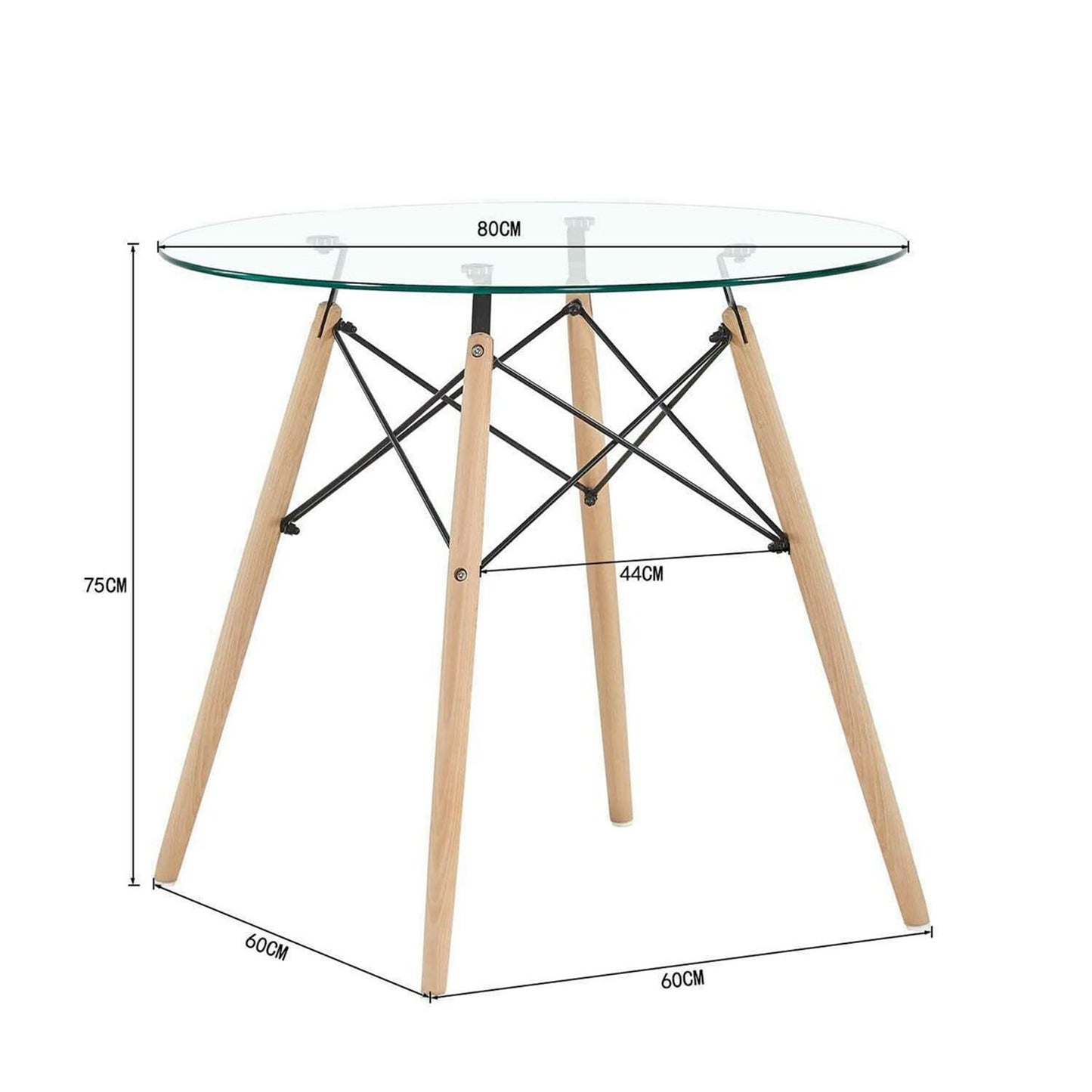 EGOONM - Ronde Tafel van helder glas - Moderne tafelpoten van gehard hout