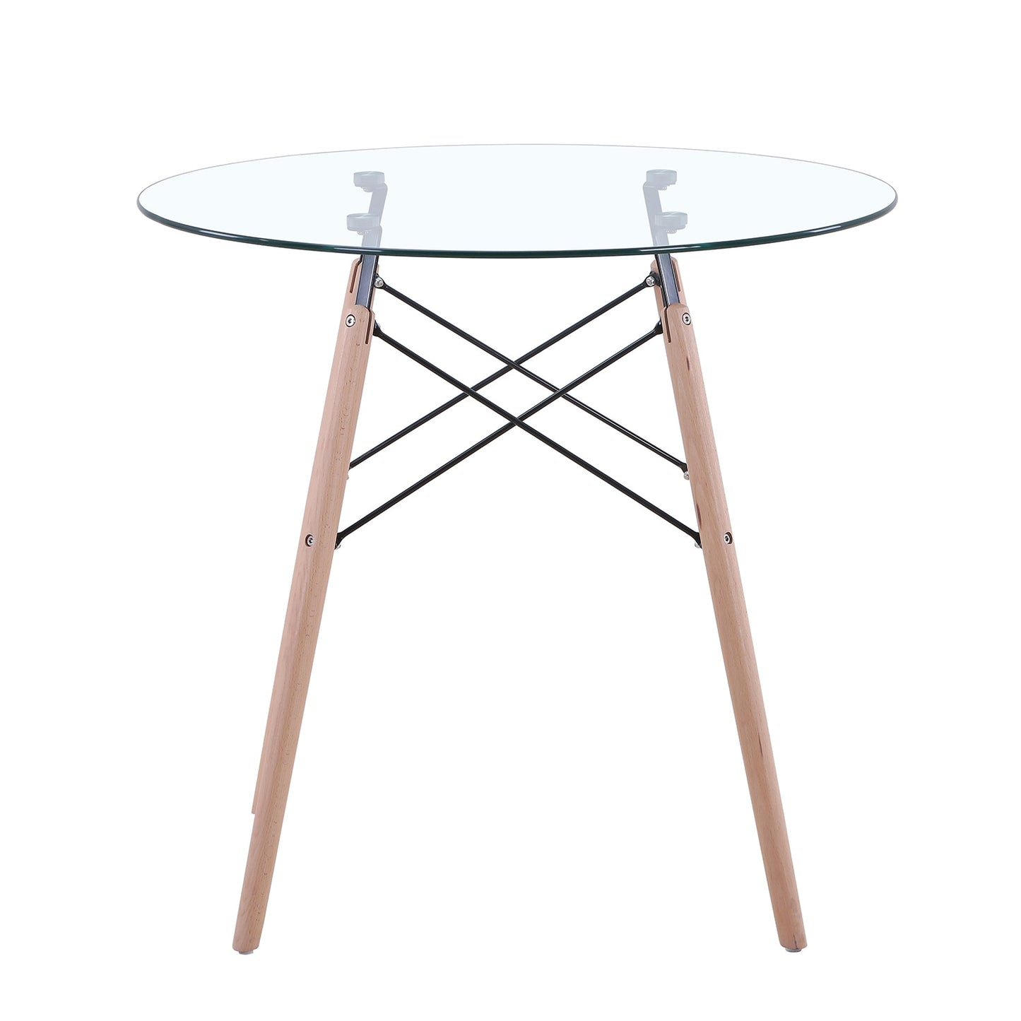 EGOONM - Ronde Tafel van helder glas - Moderne tafelpoten van gehard hout