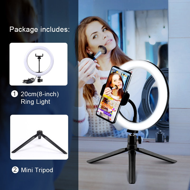 Selfie Ring -Led Randlamp - optionele mobiele houder Bevestiging Statief