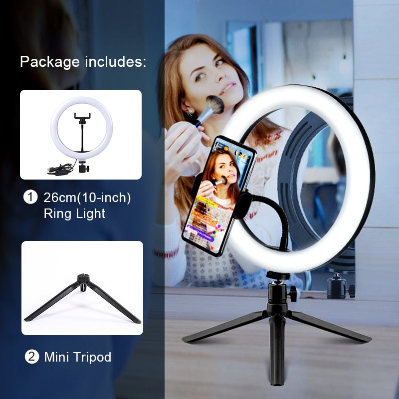 Selfie Ring -Led Randlamp - optionele mobiele houder Bevestiging Statief