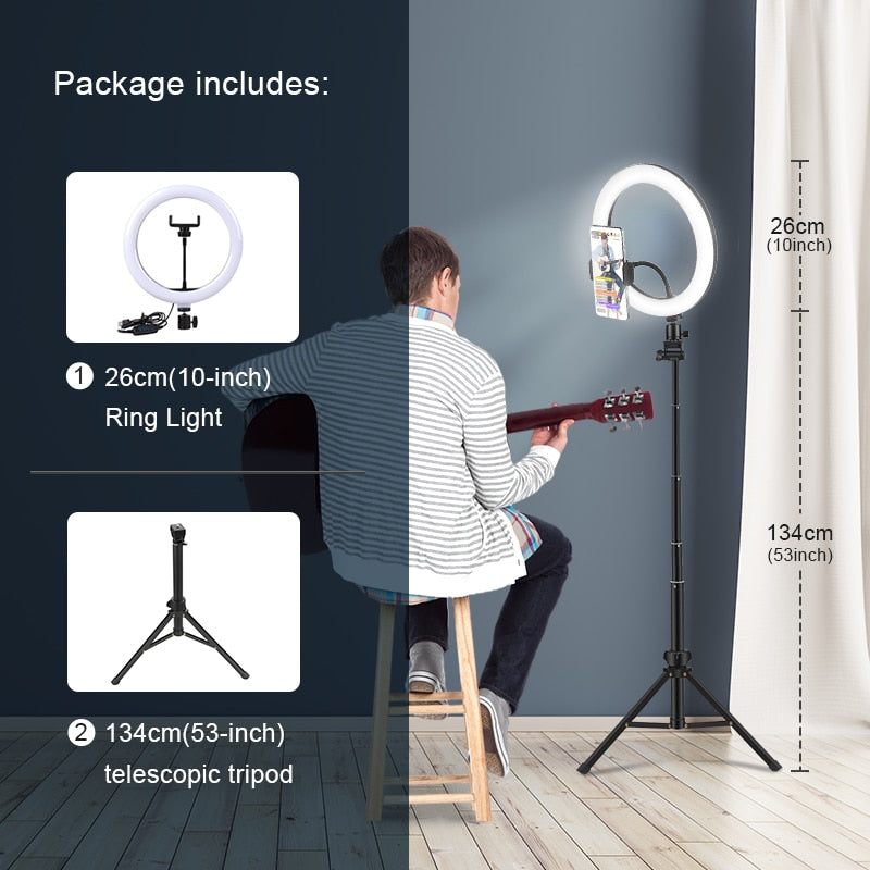 Selfie Ring -Led Randlamp - optionele mobiele houder Bevestiging Statief