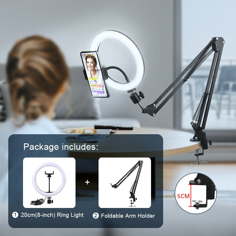 Selfie Ring -Led Randlamp - optionele mobiele houder Bevestiging Statief