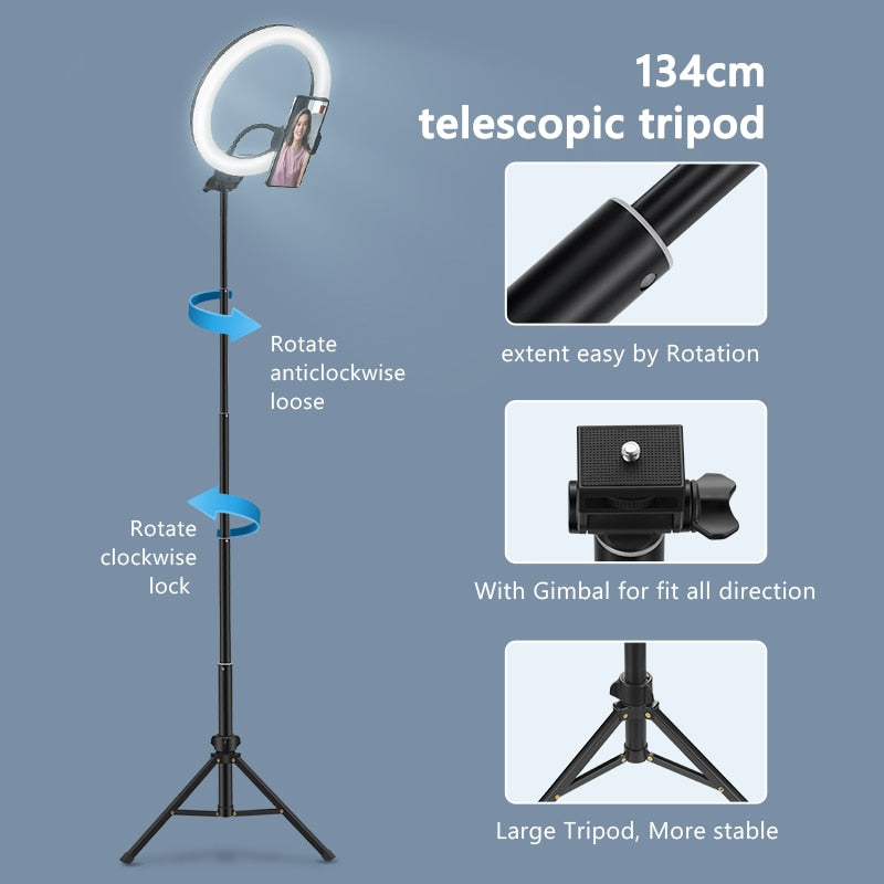 Selfie Ring -Led Randlamp - optionele mobiele houder Bevestiging Statief