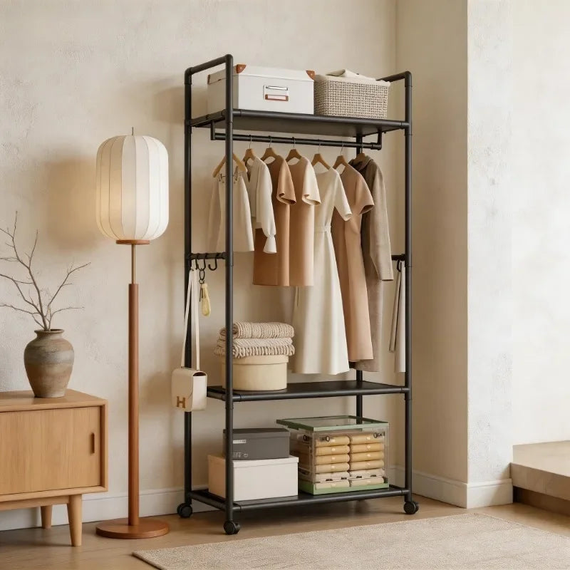 Versatile Garment Stand Hooks Space Efficient Clothes Rack Multi-Tier Storage Unit Living Room Garment Storage Organizer Shelf
