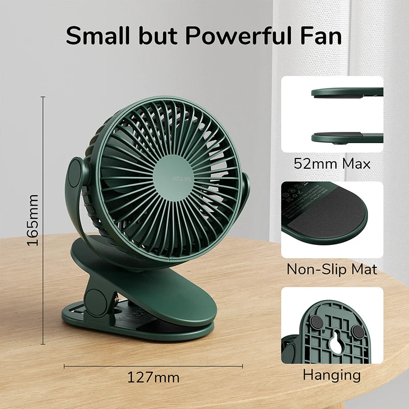 Draagbare mini clip ventilator - 4 Snelheden - Oplaadbaar - Ultra stil - Wit