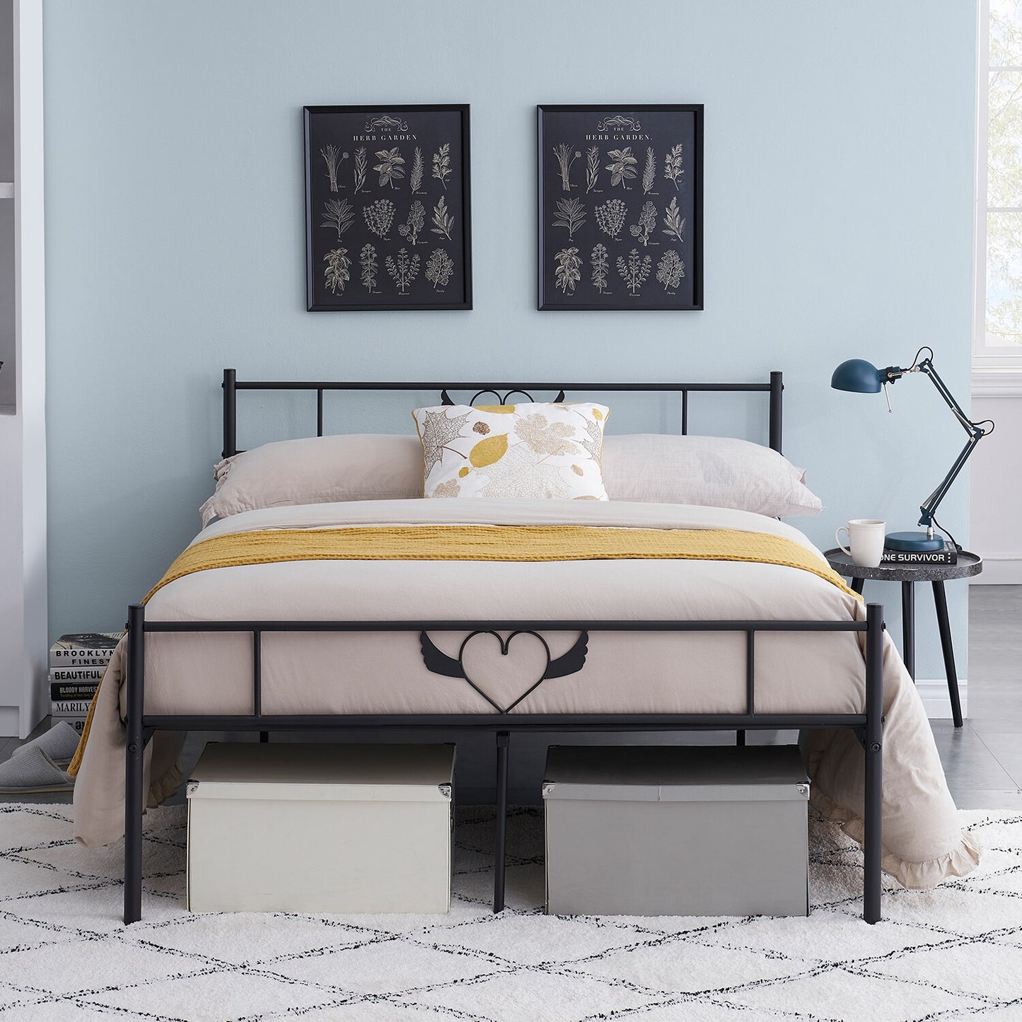 EGOONM Tweepersoonsbed / eenpersoonsbed, metalen bed frame - Zwart