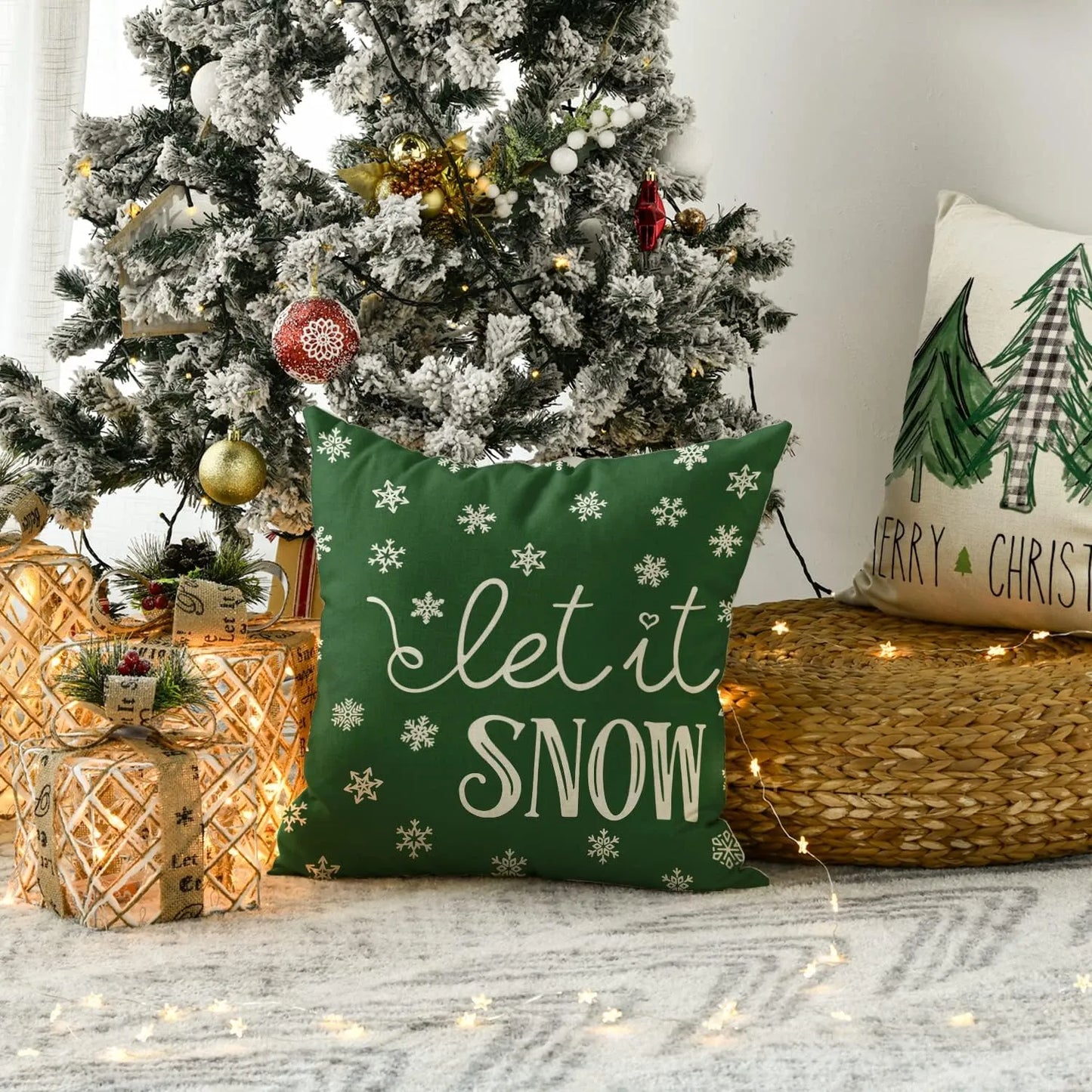 Groen kerst kussenhoes met vrolijk kerst motto - kerst decoratie