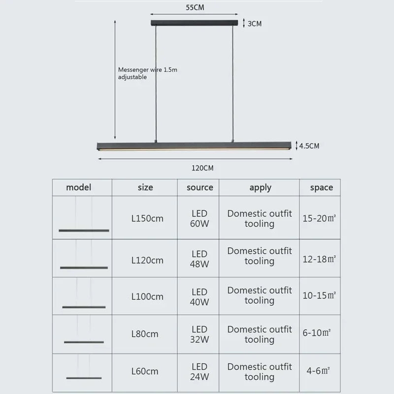 Moderne langwerpige LED-hanglamp voor eetkamer en woonkamer