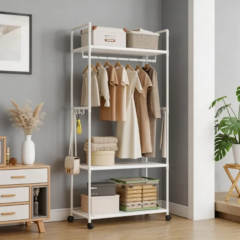 Versatile Garment Stand Hooks Space Efficient Clothes Rack Multi-Tier Storage Unit Living Room Garment Storage Organizer Shelf