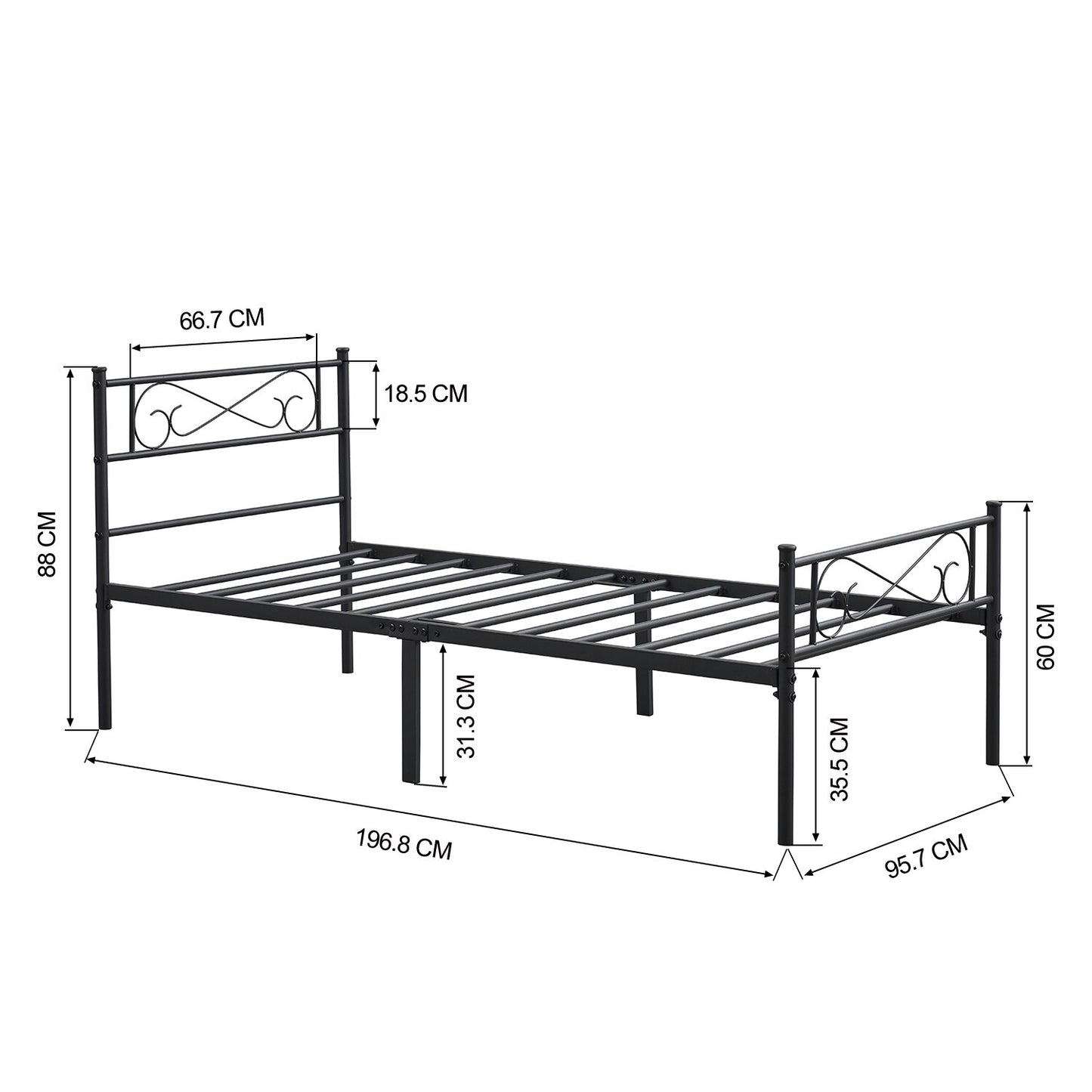 EGOONM Metalen bed -  ijzeren bed frame - Zwart