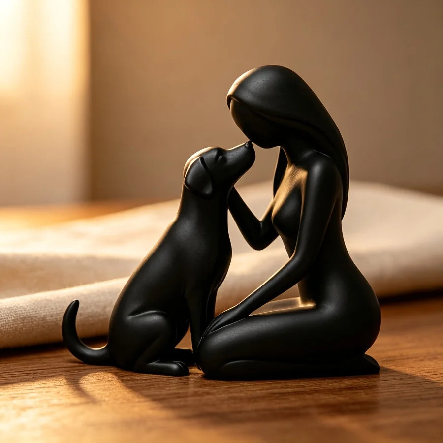 Beeldje Meisje met Hond – Zwart