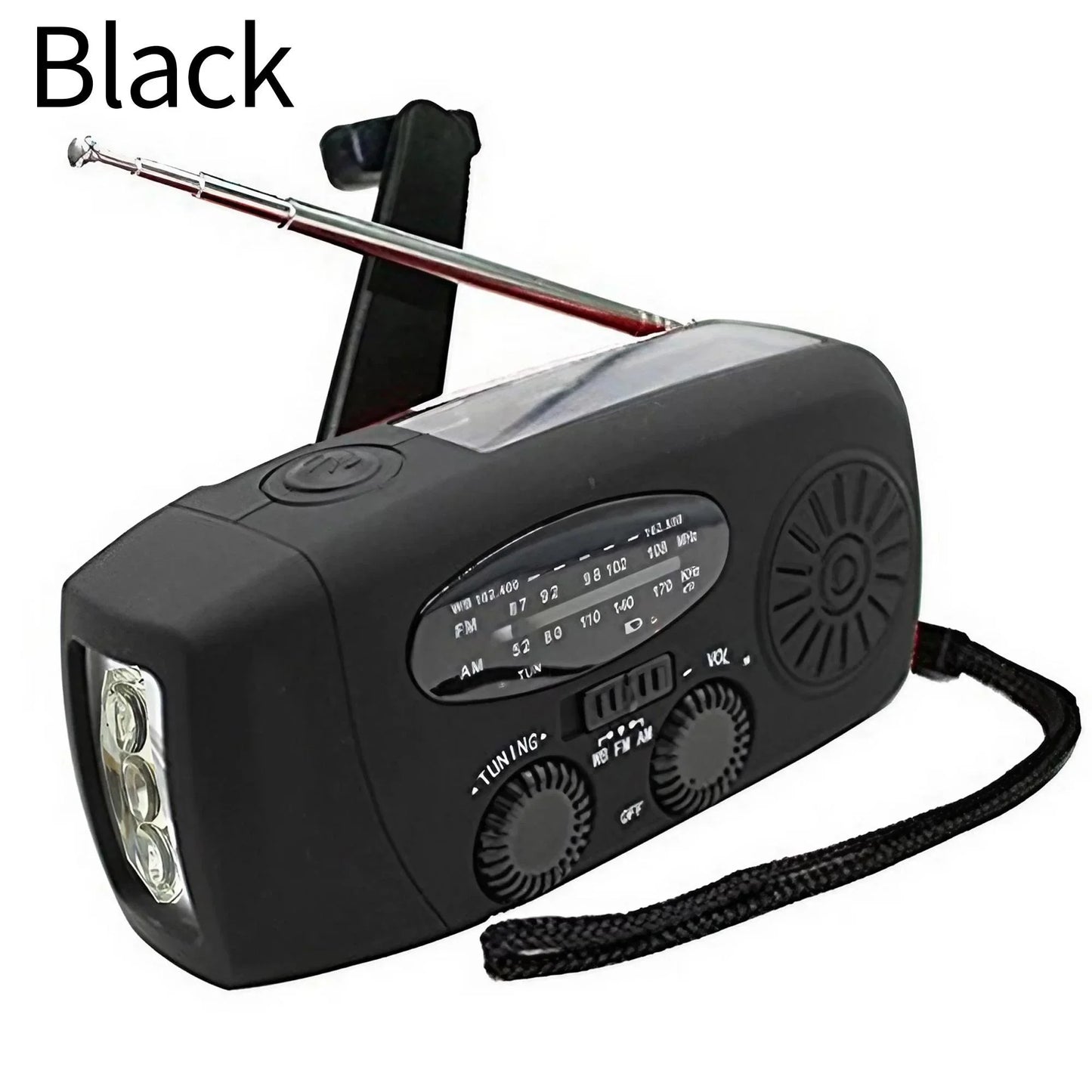 Multifunctionele Noodradio – Handkruik, Zonne-energie, FM/AM/WB, LED Zaklamp & Powerbank