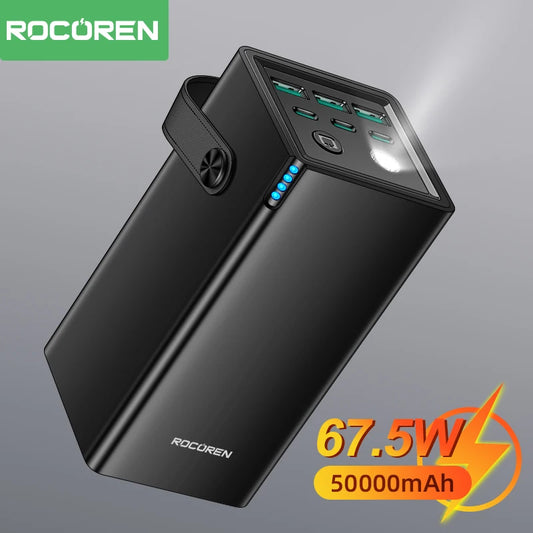 Rocoren 67.5W 50000mAh powerbank - USB Type C snel-lader met zaklamp