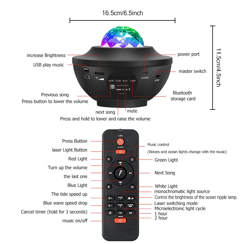 Magische sterrenprojector met muziek