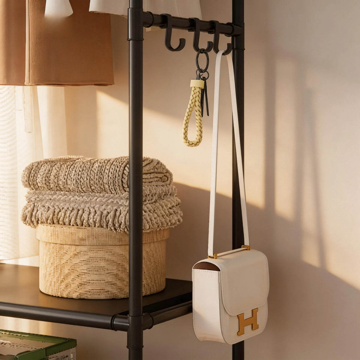 Versatile Garment Stand Hooks Space Efficient Clothes Rack Multi-Tier Storage Unit Living Room Garment Storage Organizer Shelf