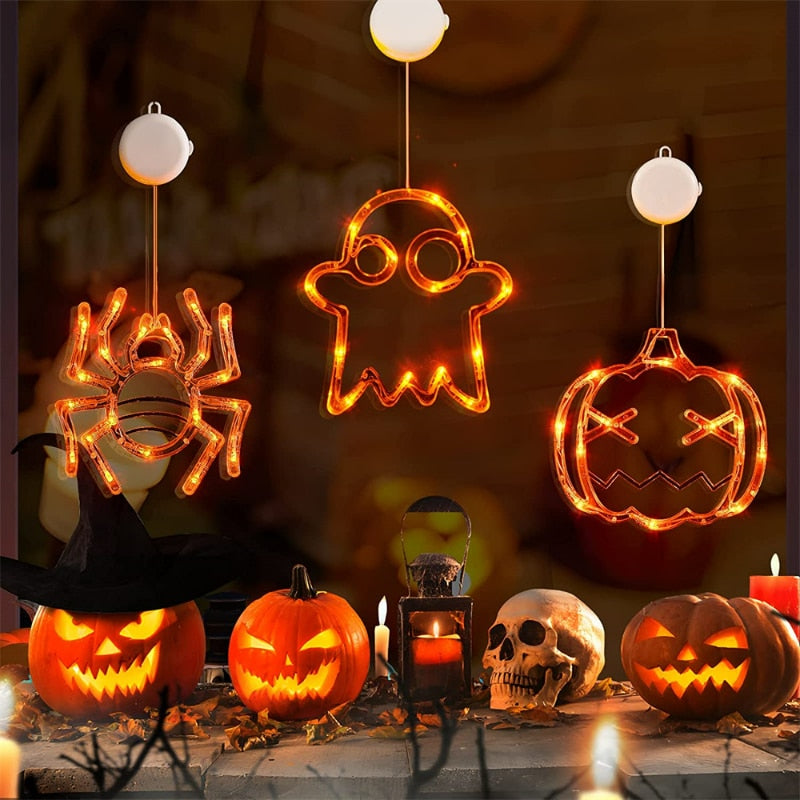 2023 Halloween Raamverlichting - Pompoenlamp, spin, vleermuis, spook, oogbal, spinnenweb