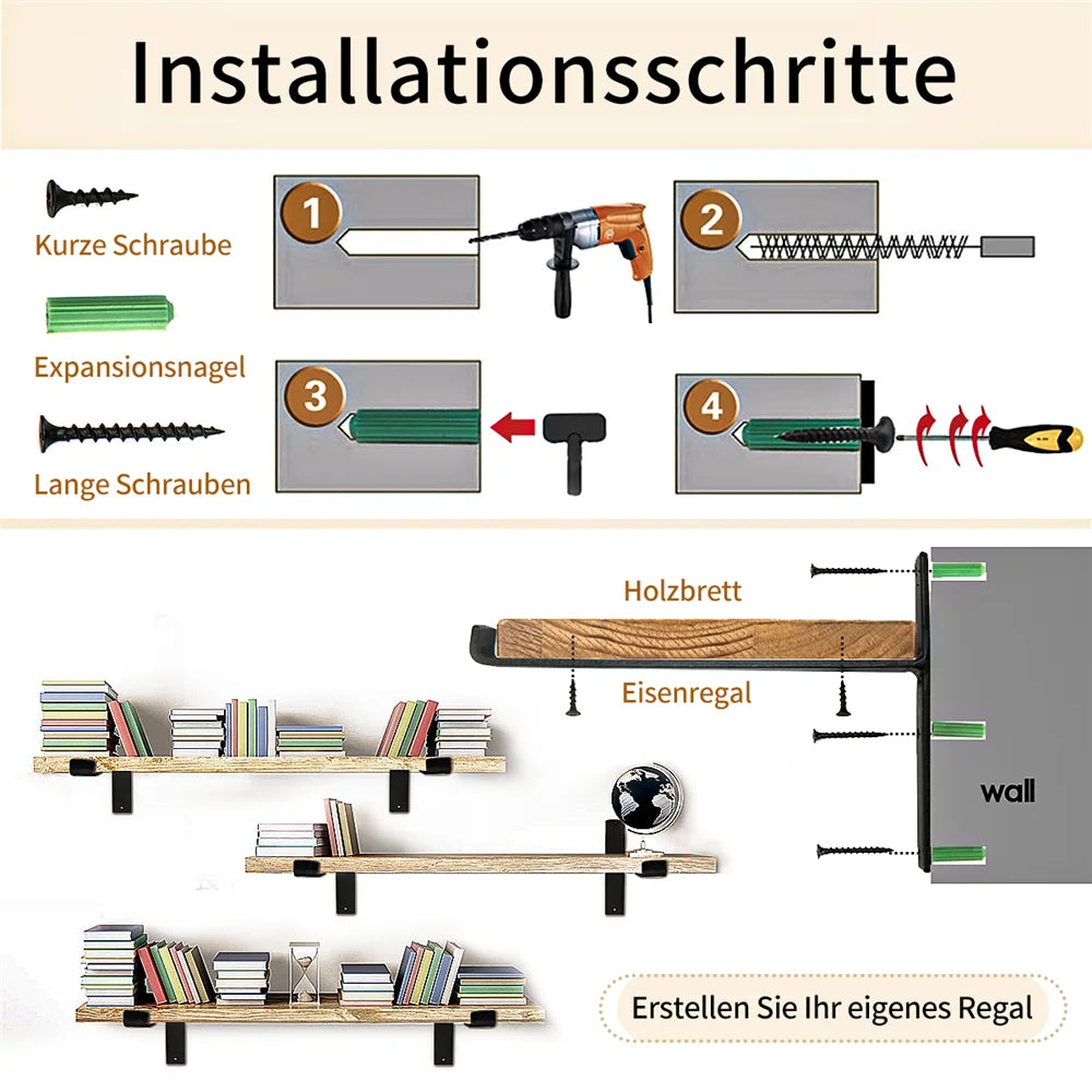 Houten plank met Metalen beugel - Zwart