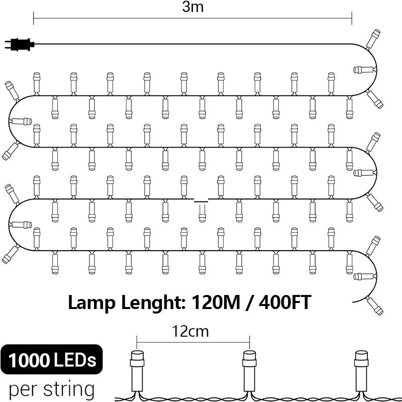 Eminents - 120M 1000 LED's kerstverlichting met afstandsbediening