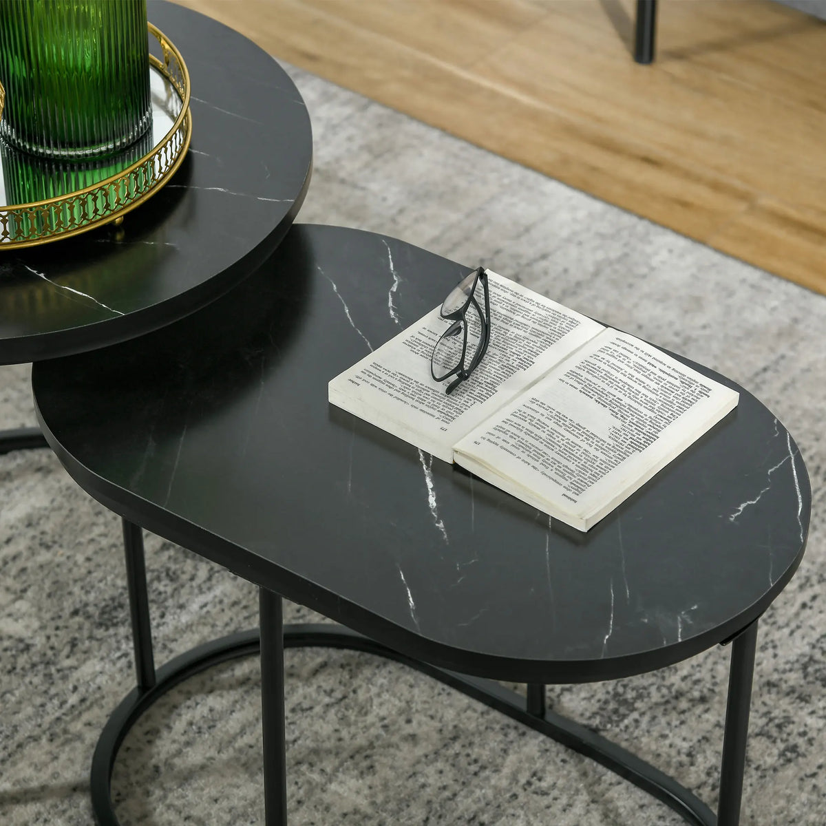 HOMCOM Salontafelset van 2 – Zwart Marmerlook