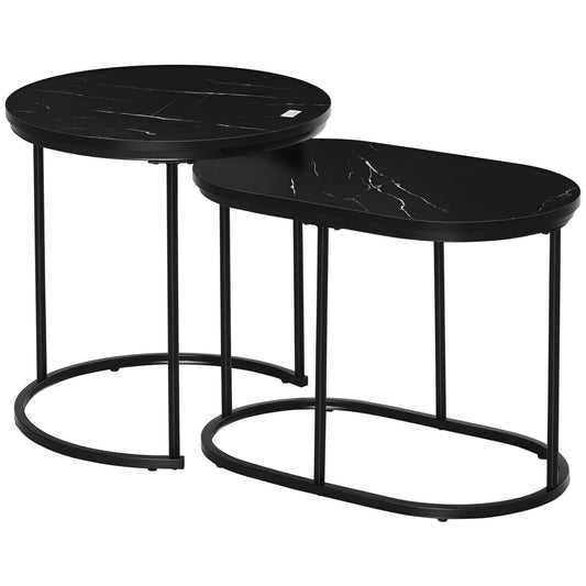 HOMCOM Salontafelset van 2 – Zwart Marmerlook