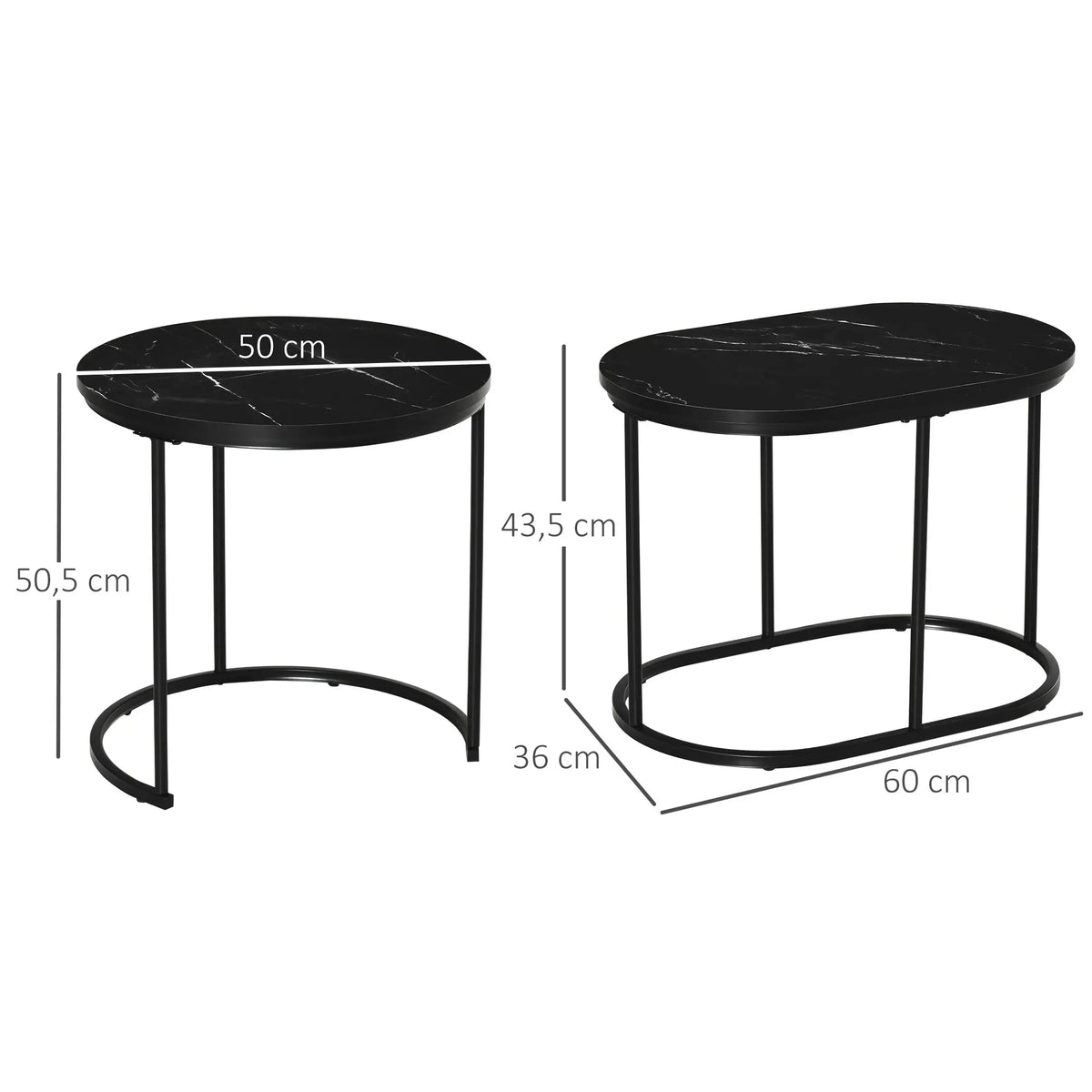 HOMCOM Salontafelset van 2 – Zwart Marmerlook