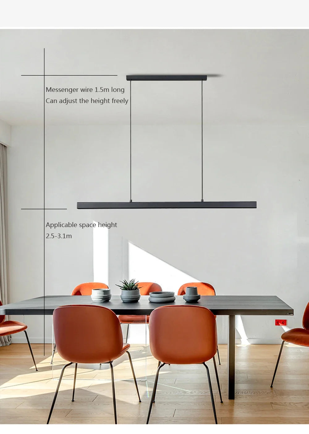 Moderne langwerpige LED-hanglamp voor eetkamer en woonkamer