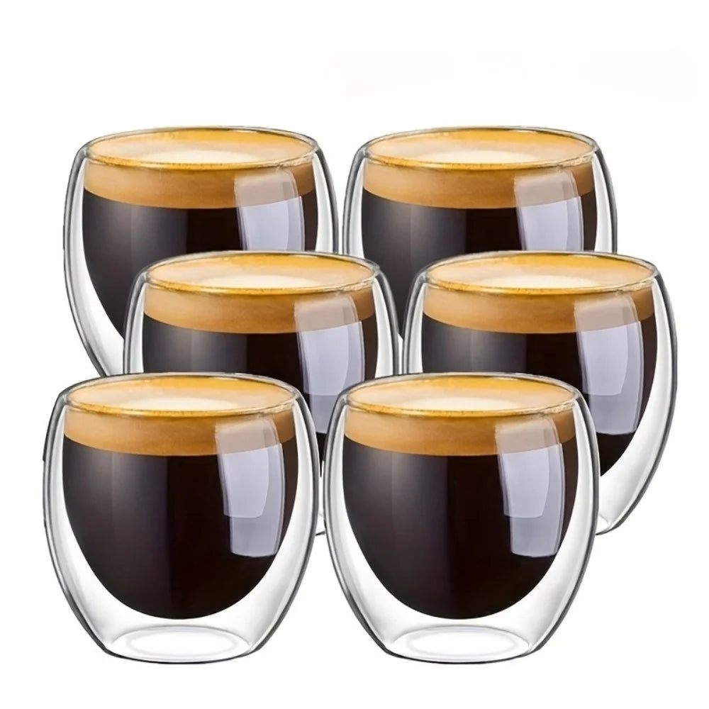 80/150/250/350/450ml Double-Wall Insulated Clear Glass Espresso Cups Perfect for Tea, Coffee, Latte, Cafe, Milk, Restaurant Use