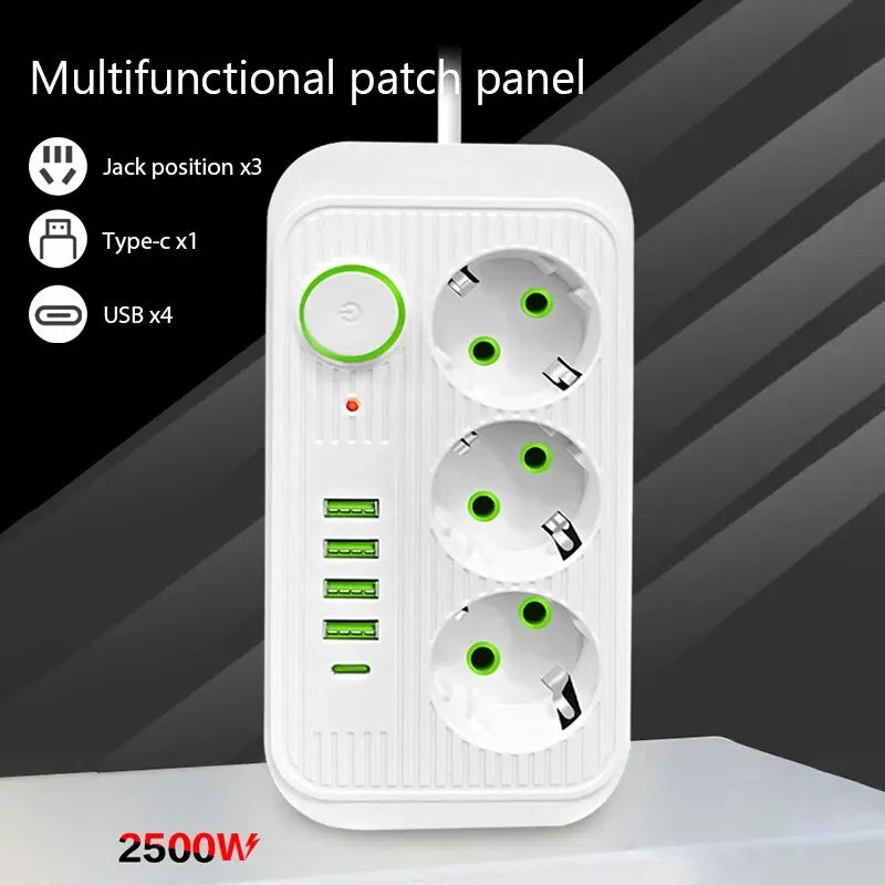 Stopcontactdoos , 3AC uitgangen, 4 USB-poorten, 1 Type C