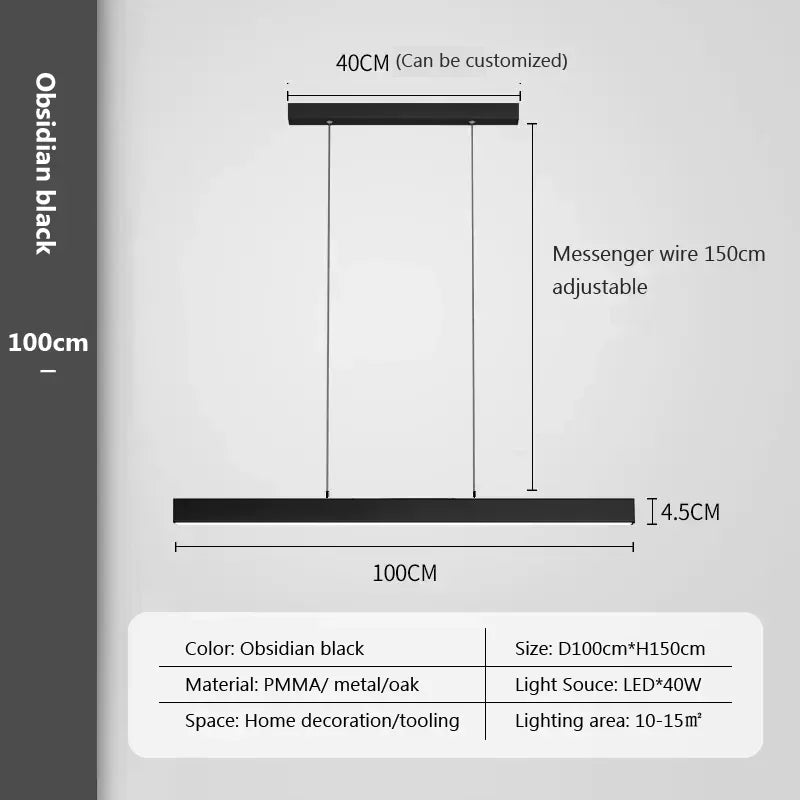Moderne langwerpige LED-hanglamp voor eetkamer en woonkamer