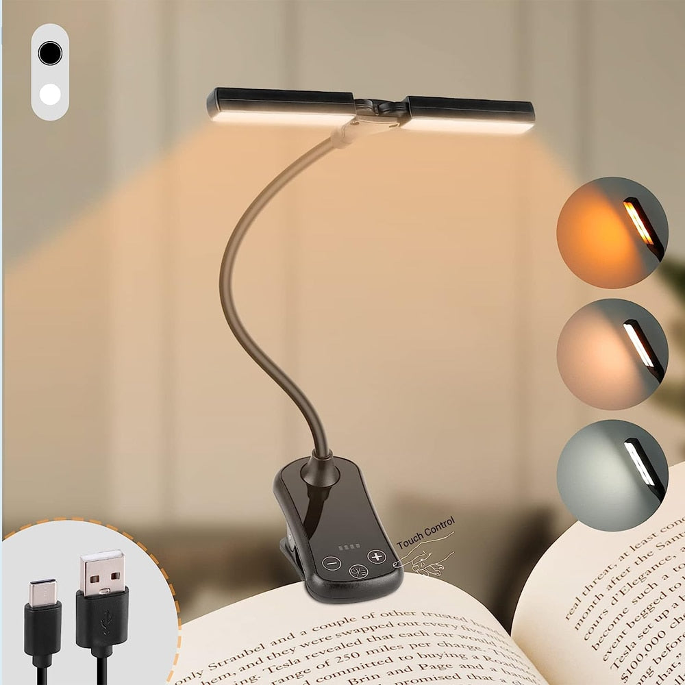 14 LED Clip-on - Boeklicht 3 Kleuren 8 Helderheidsniveaus - USB Oplaadbaar