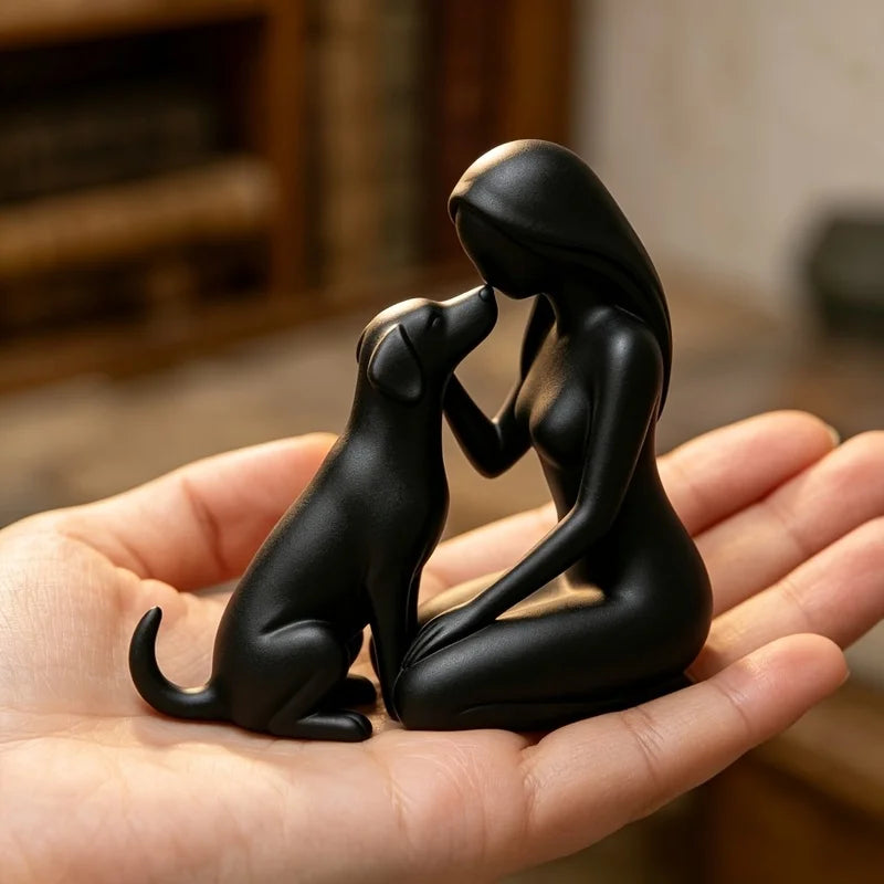 Beeldje Meisje met Hond – Zwart