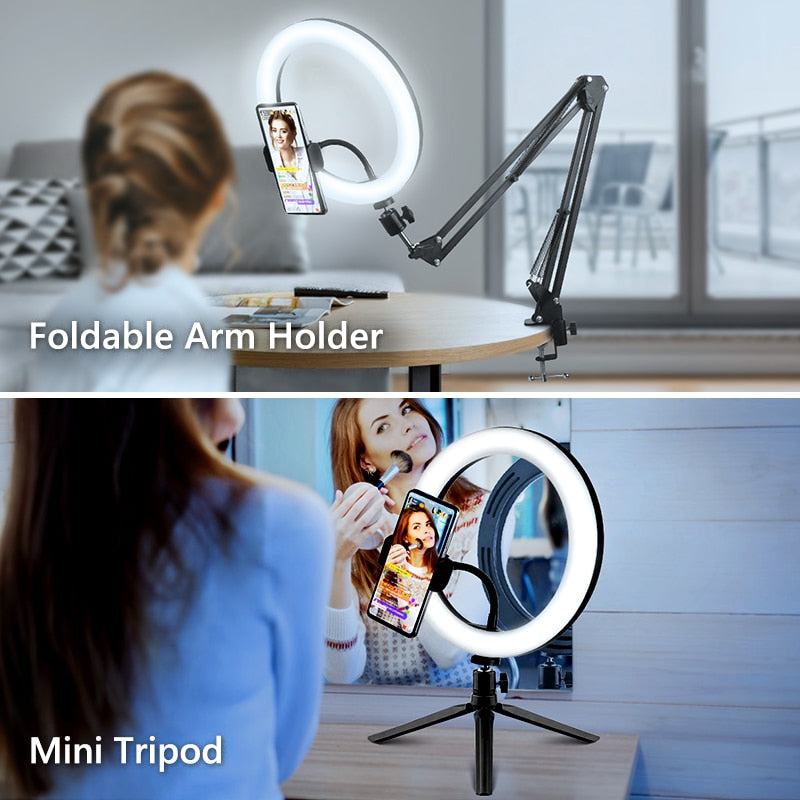 Selfie Ring -Led Randlamp - optionele mobiele houder Bevestiging Statief