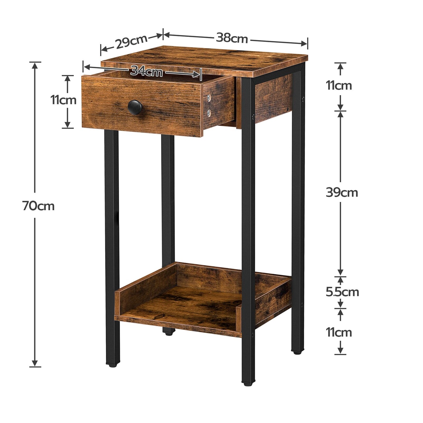 HOOBRO - Nachtkastje/Bijzettafel - Donkerbruin En Zwart