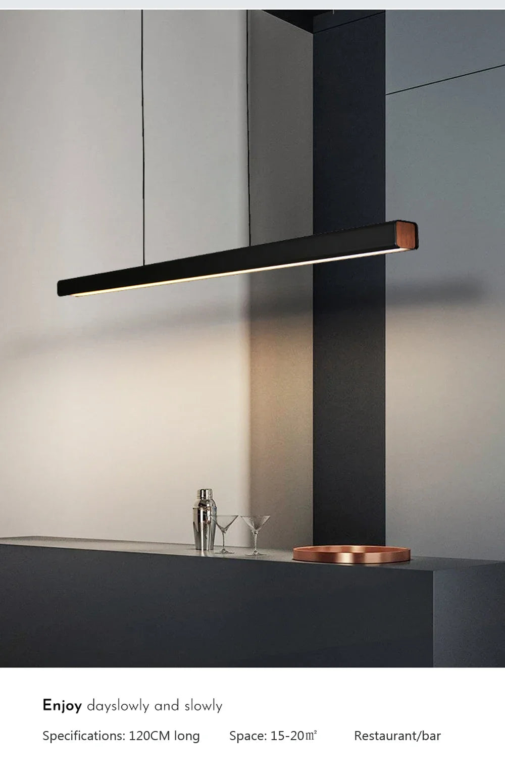 Moderne langwerpige LED-hanglamp voor eetkamer en woonkamer