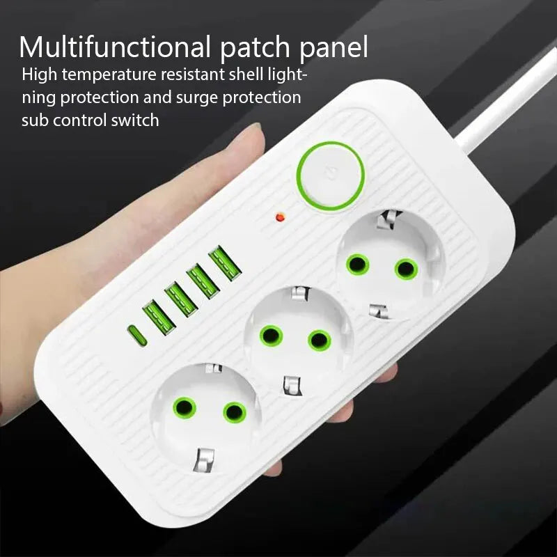 Stopcontactdoos , 3AC uitgangen, 4 USB-poorten, 1 Type C