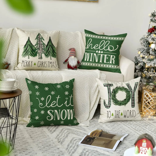 Groen kerst kussenhoes met vrolijk kerst motto - kerst decoratie