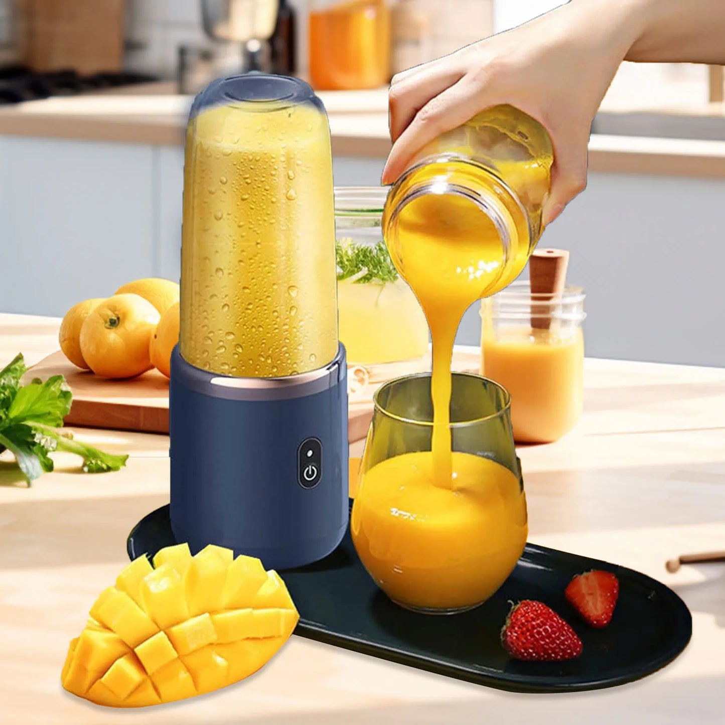 Portable Blender Smoothie Maker Mini Juice Blender Cup Rechargeable Fruit Shakes Juicer Mixer  400ml 6 Blades for Travel