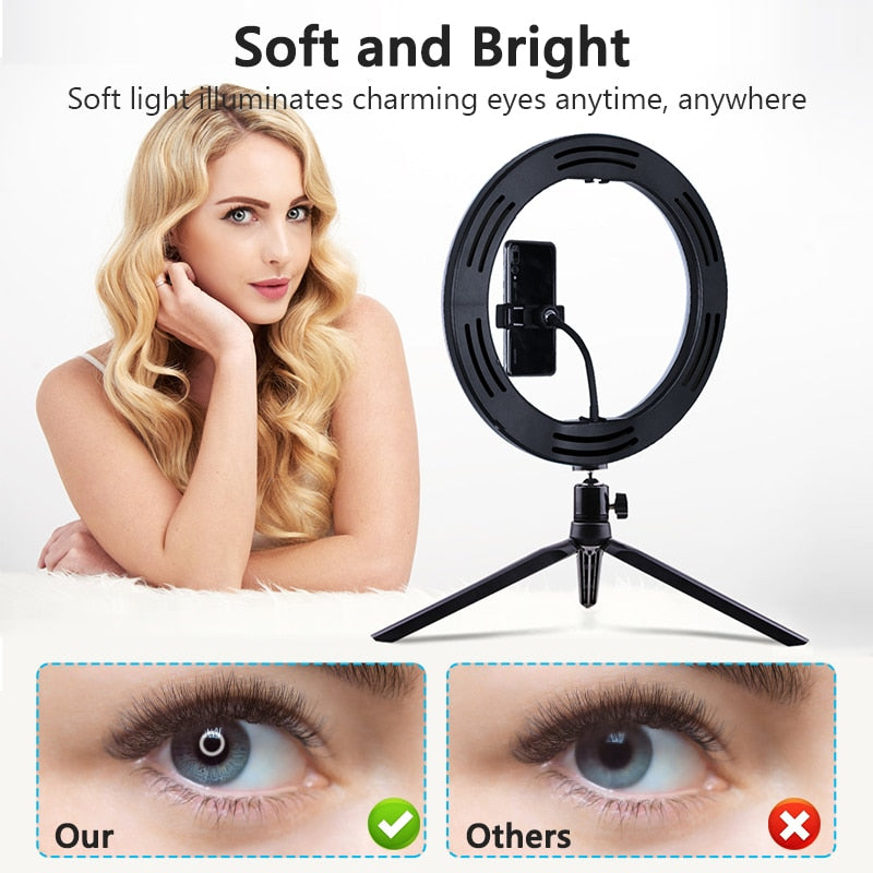 Selfie Ring -Led Randlamp - optionele mobiele houder Bevestiging Statief