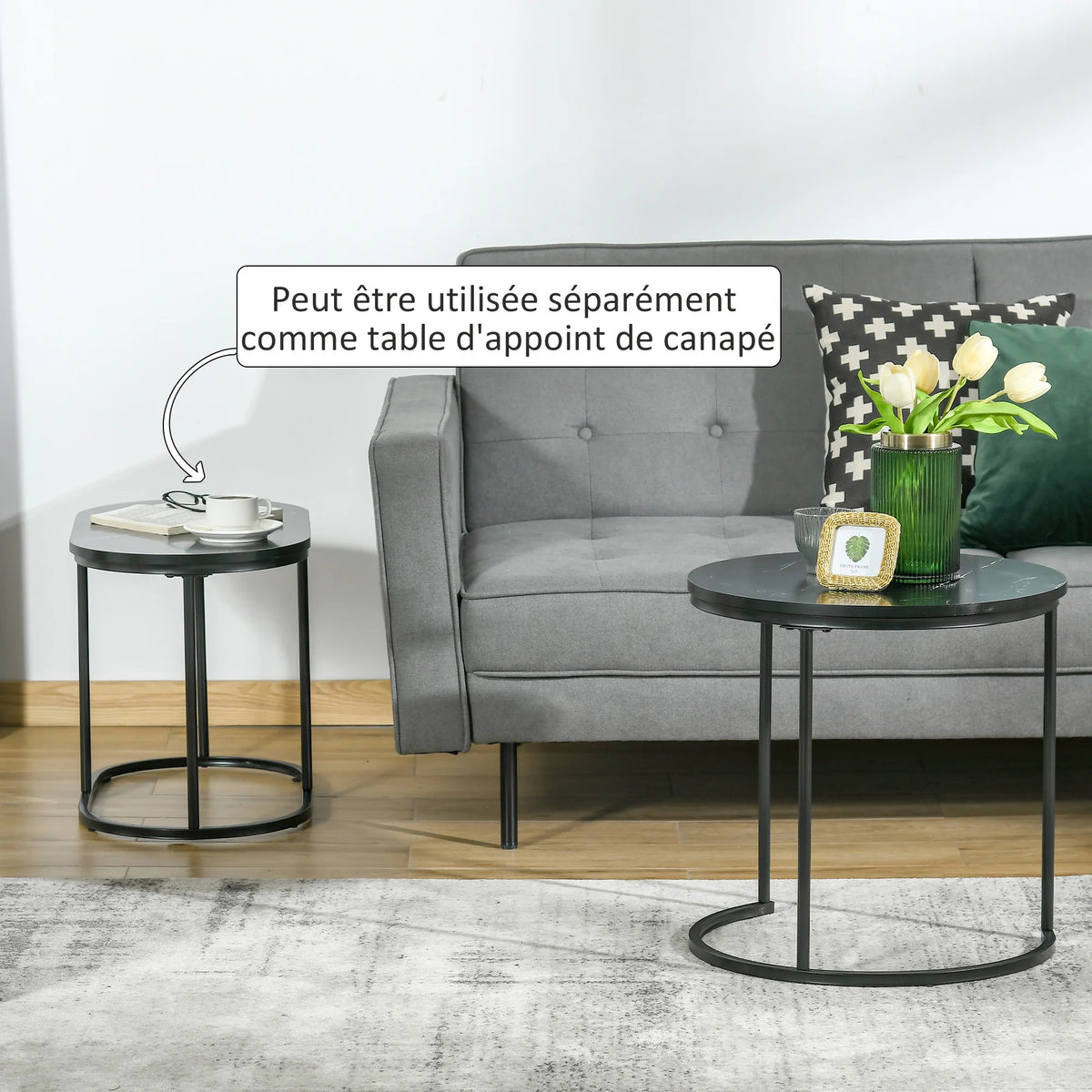 HOMCOM Salontafelset van 2 – Zwart Marmerlook