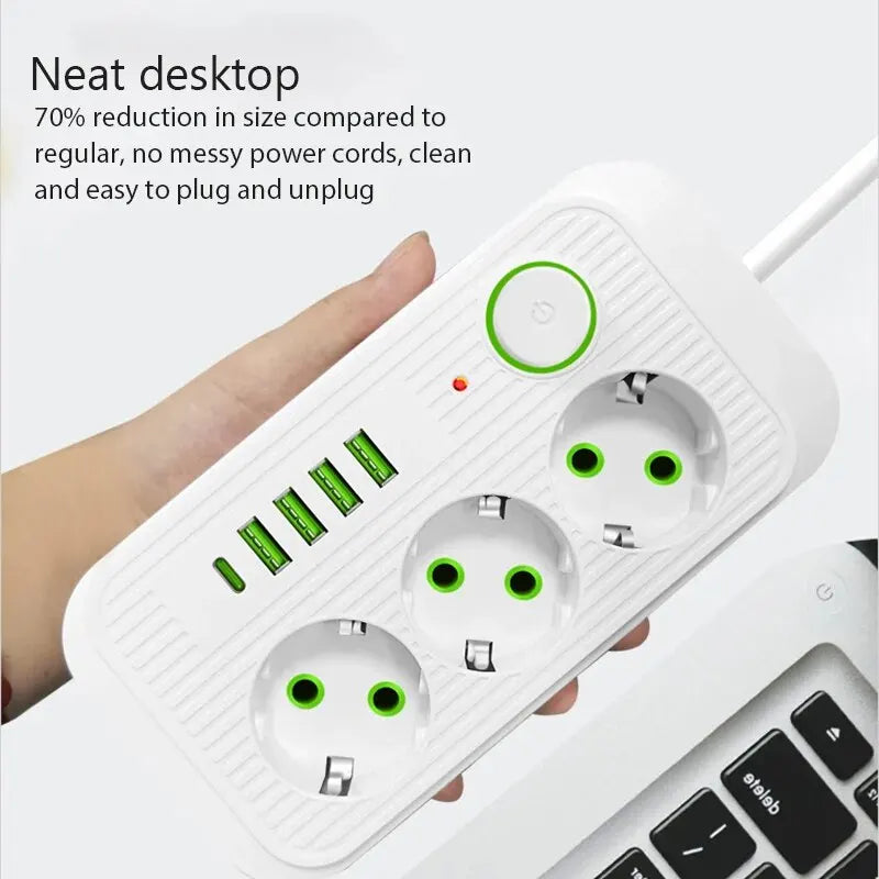 Stopcontactdoos , 3AC uitgangen, 4 USB-poorten, 1 Type C