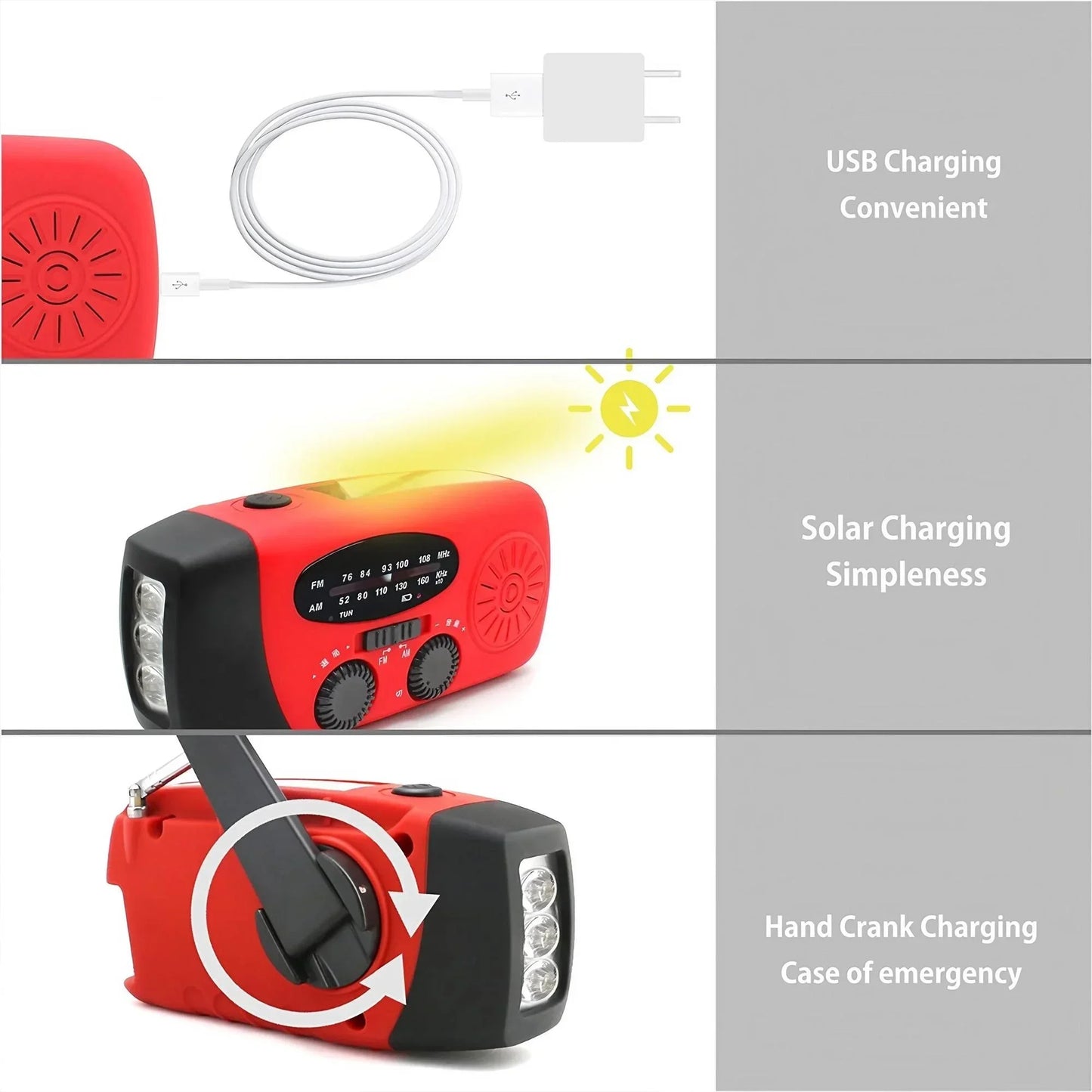 Multifunctionele Noodradio – Handkruik, Zonne-energie, FM/AM/WB, LED Zaklamp & Powerbank