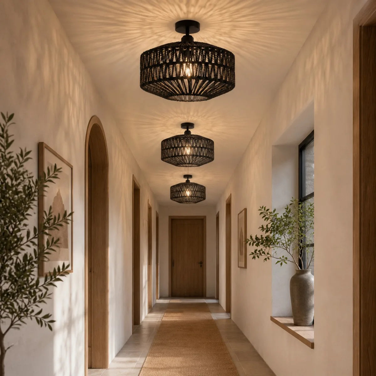 Rotan Plafondlamp 30 cm, Boho E27